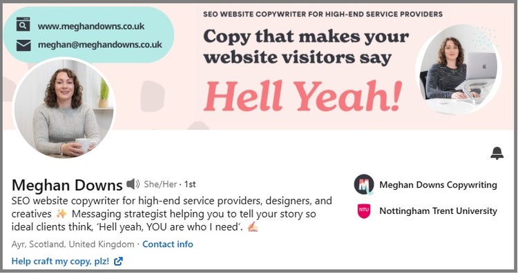 Meghan Downs' LinkedIn headline