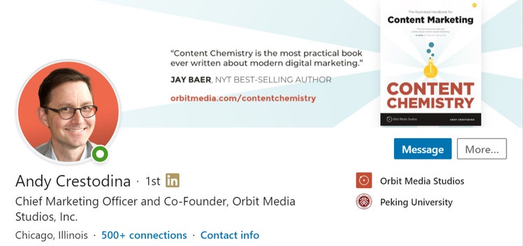 Screenshot of Any Crestodina's LinkedIn profile picture.