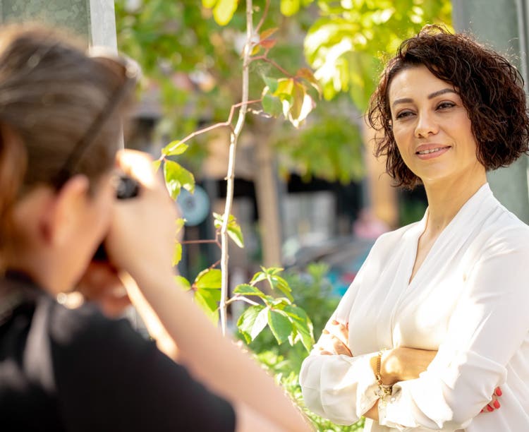 backstage of businesswoman photo session