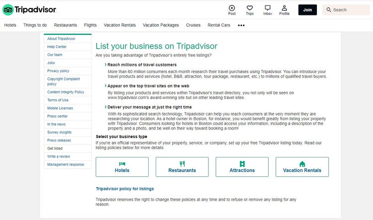 Screenshot of TripAdvisor profile page