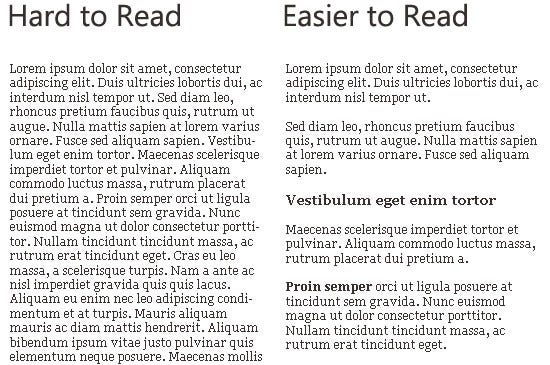 Example of good and bad formatting with Latin filler.